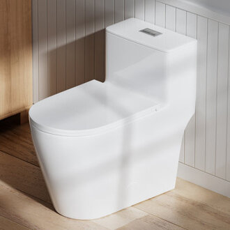 Modern 17 Comfort Chair Height One-Piece Toilet Dual Flush Elongated White Bathroom Toilet