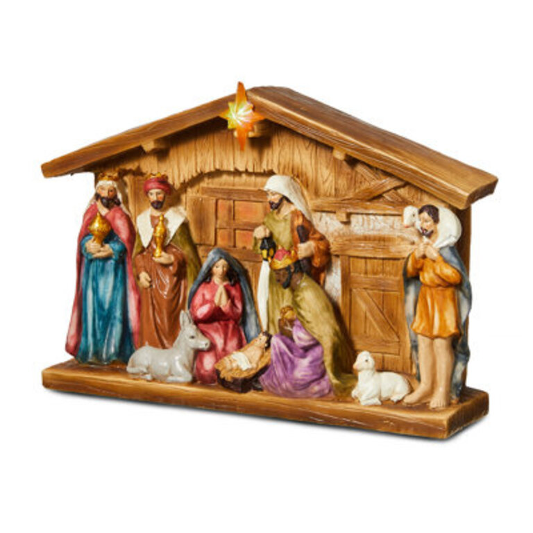 125L Lighted Resin Nativity House