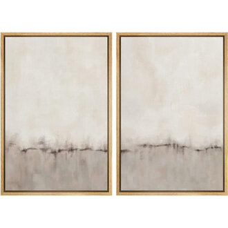 Duotone Tan Abstract Landscape Minimalist Neutral Framed Canvas 2 Pieces Print Modern Artworks