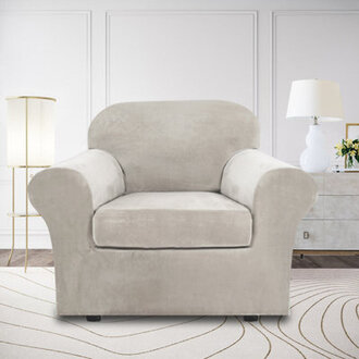 Rich Velvet Stretch 2 Pieces Box Cushion Armchair Slipcover with 1 Cushion Cover Furniture Protector Couch  Machine Washable