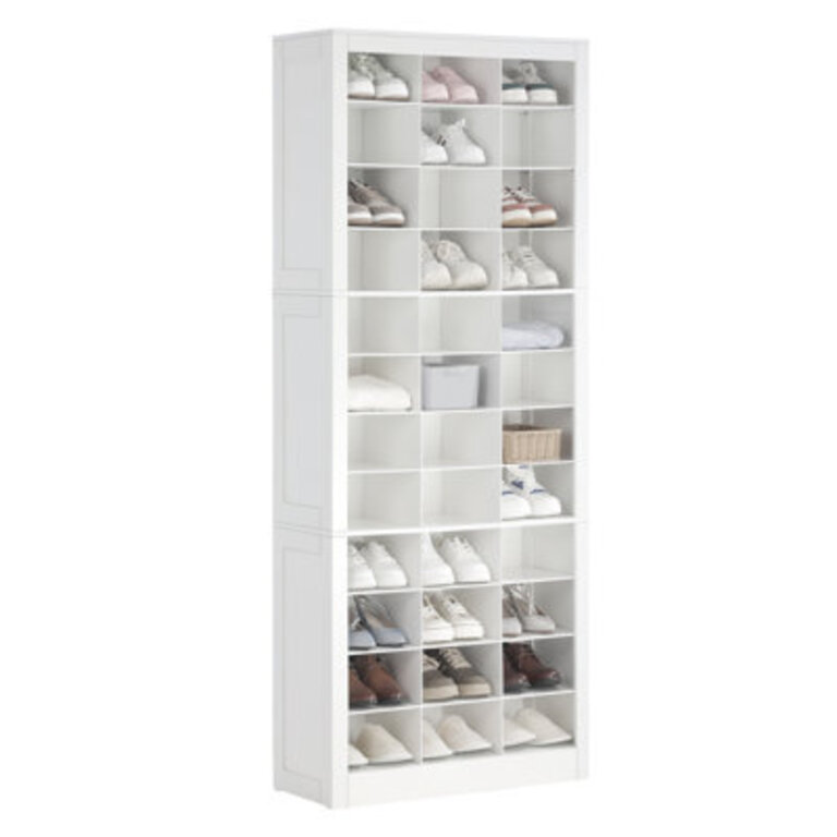 Shoe Storage Cabinet 36 Pairs Free Standing Closet Organizer 88 inch Widened Cell Wood Shoe Organizer 12 Tiers Vertical Space Saving Shoe Rack for Entryway Bedroom