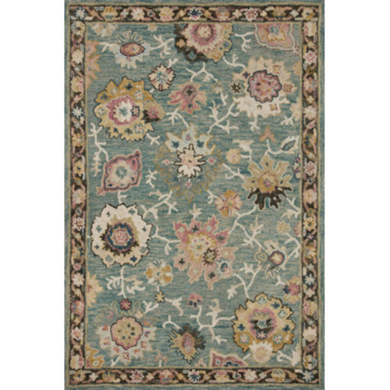 Kraker Oriental Handmade Hand-Knotted Wool Area Rug in TurquoiseBeige