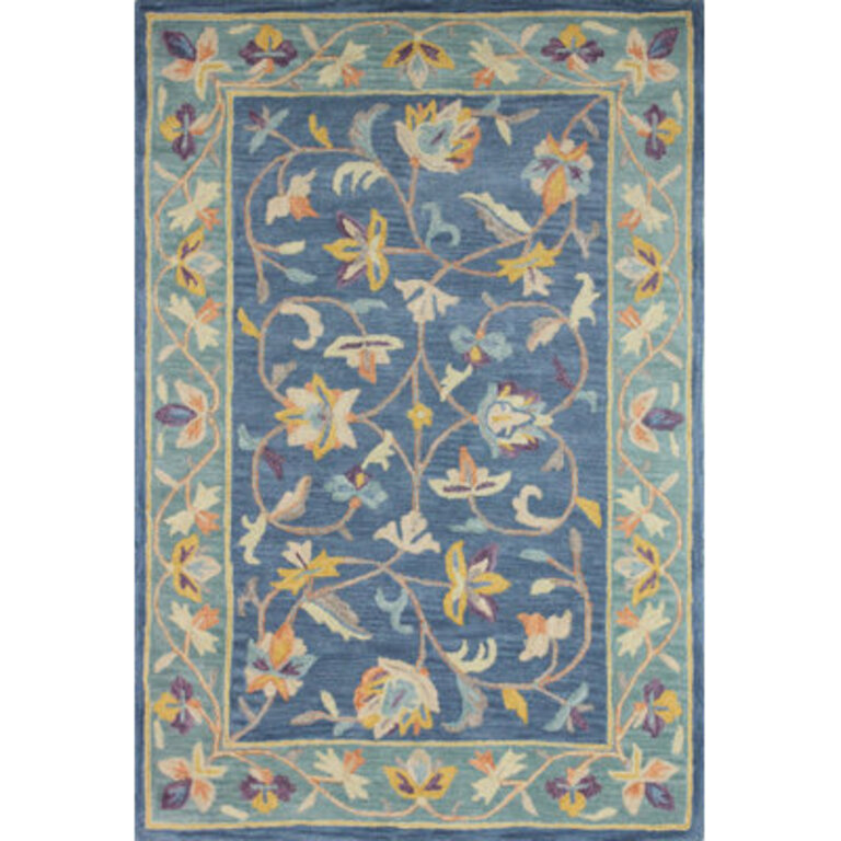 Tasley Floral Handmade Tufted Wool Area Rug in Azure