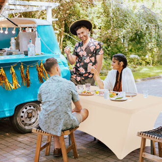 Eider  Ivory Rectangular Fitted Spandex Table Covers For Folding Table