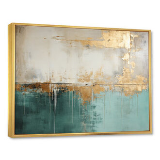 Minimalism Gold And Teal Horizon - Abstract Painting Wall Art