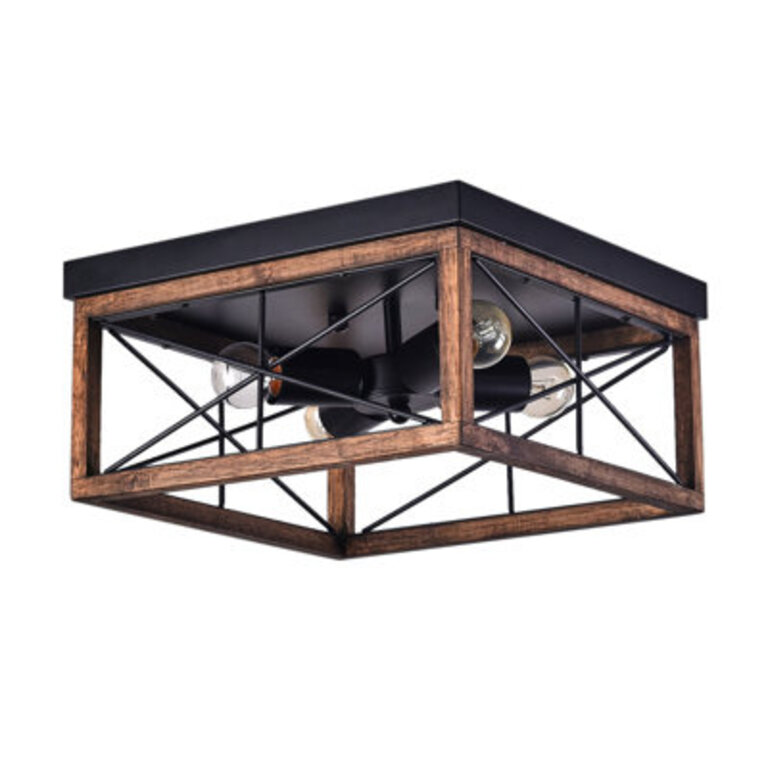 Meisel 4 - Light Bulbs 126 Metal Wood Frame Caged Unique Flush Mount Ceiling Light Fixture