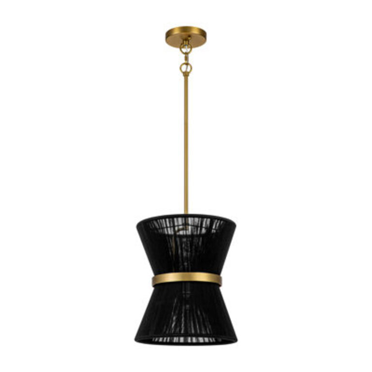 Claretta 2 - Light Bleached Natural Rope/Patinaed Brass Finish Shade Color: Black