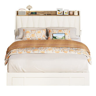 Upholstered Bed Frame with 3 Drawers Bed with Storage Headboard and Charging Station