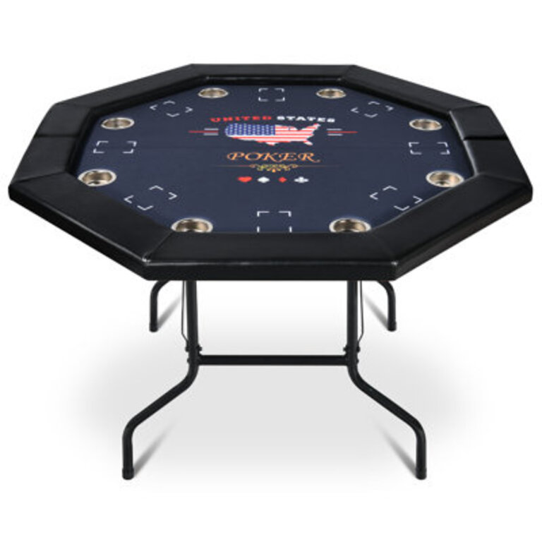 RayChee 516 8 - Player  Foldable Poker Table Octagon Portable Card Table with Padded Rail 8 Deep Meatl Cup Holders