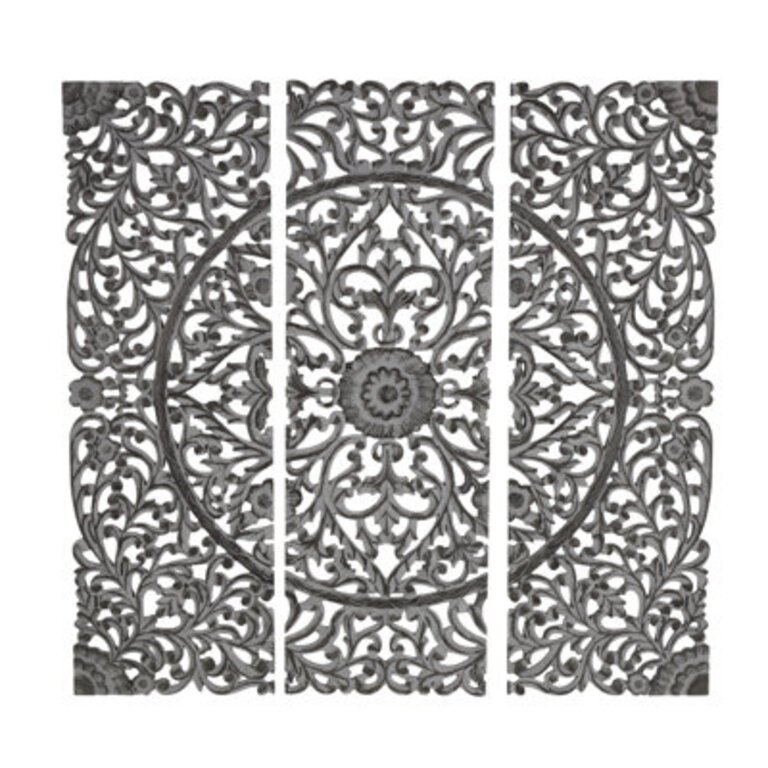 Wooden Handmade Intricately Carved Panel Floral Home Wall Decor with Mandala Design
