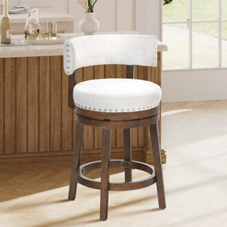 Swivel Upholstered  Counter Bar Stool with Solid Wood Frame