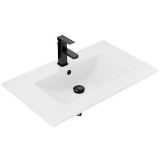 30 Rectangular  Integrated Bathroom Sink with Single Hole Faucet Drain Overflow