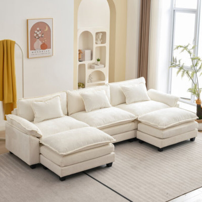 Praylow 120 Comfy Cloud Couch U Shaped Sectional Sofa with Two Ottomans