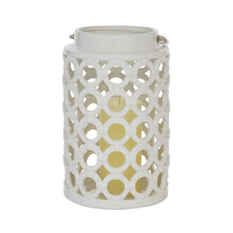 Ceramic Circles Decorative Indoor Outdoor Candle Lantern with Cut Out Design