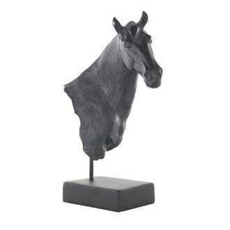 Cleaster Resin Horse Decorative Black Sculpture with Black Rectangular Base