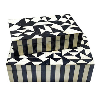 Set of 2 Storage Boxes 10  12 Black and White Harlequin Polyresin Decorative Keepsake Boxes