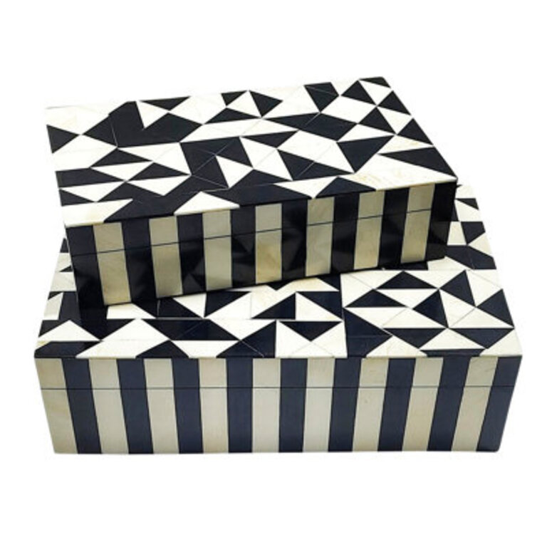 Set of 2 Storage Boxes 10  12 Black and White Harlequin Polyresin Decorative Keepsake Boxes