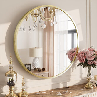 Amara Tempered Glass and Aluminum Alloy Framed French Cleat Mounted Wall Mirror