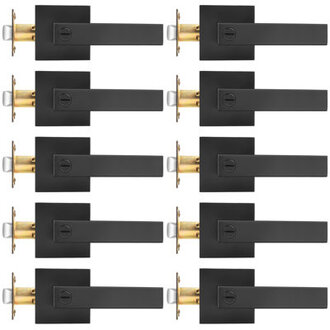 Privacy Door Lever with Square Rosette for Bed and Bath Keyless