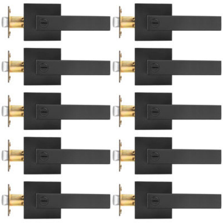 Privacy Door Lever with Square Rosette for Bed and Bath Keyless