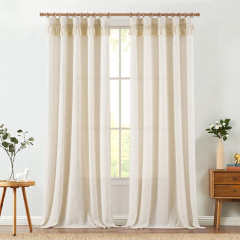 Chenae Linen Blend Tassel Semi Sheer Curtain Panel Pair