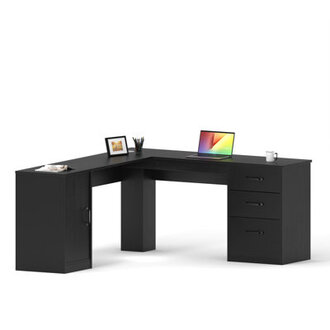 Arpan 60 L-Shaped Executive Desk with Drawers Wood Home Office Corner Desk with Storage Cabinet