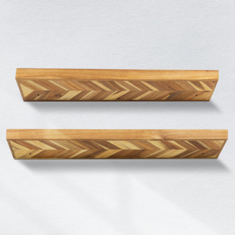 Jorgensen 2 Pieces Acacia Solid Wood Chevron Floating Shelves for Wall Decor Kitchen Bathroom Workspace