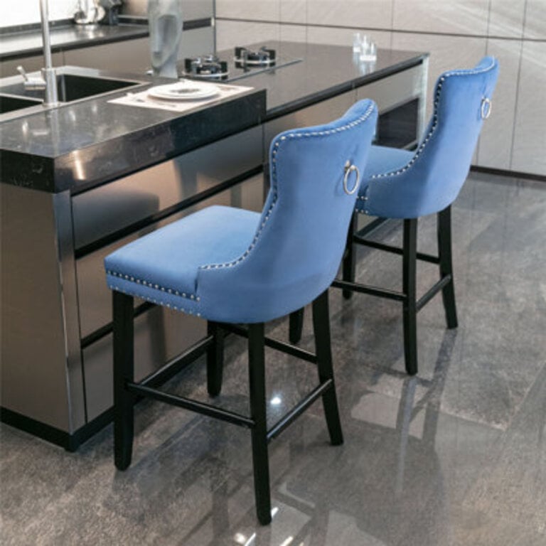 2PC Contemporary Upholstered Accent StoolBarstoolsBar ChairsBar stools with Nailhead Trim