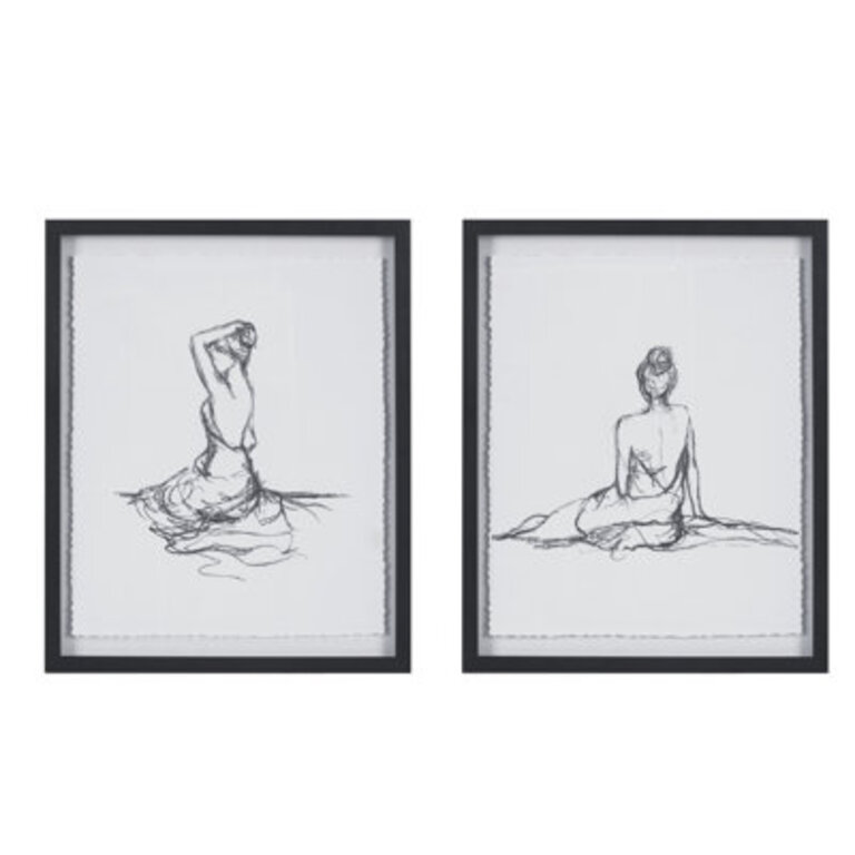 Meisel Feminine Figures Sketch 2-piece Framed Glass and Matted Wall Art Set