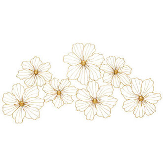 Metal Wire Foiled Floral Home Wall Decor with Scroll Accents