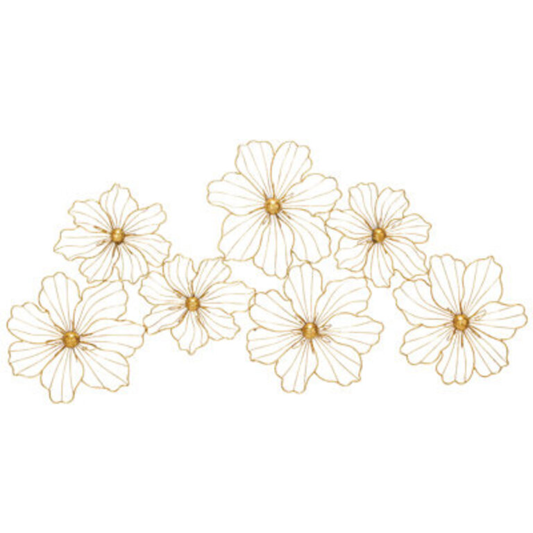 Metal Wire Foiled Floral Home Wall Decor with Scroll Accents