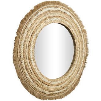 Tatum Wooden Woven Room Wall Mirror with Fringe Ends