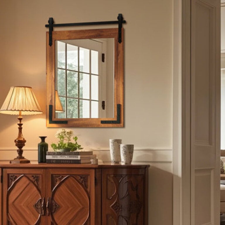 Brunilda Rustic Farmhouse Solid Wood Frame Accent Mirror Decorative Mirror