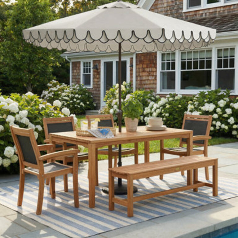 Fleur 7 - Person Wood Patio Dining Set with Rectangular Table