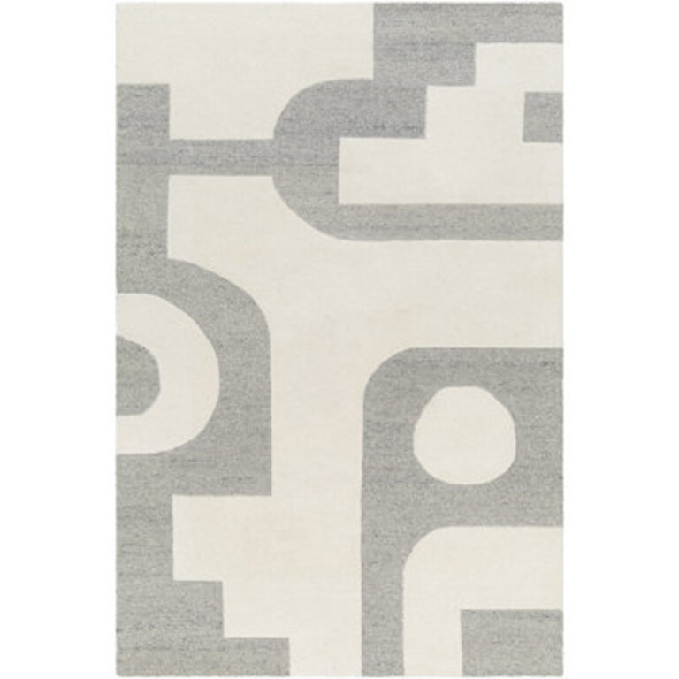 Wingrove Abstract Hand Tufted Wool Area Rug in Gray