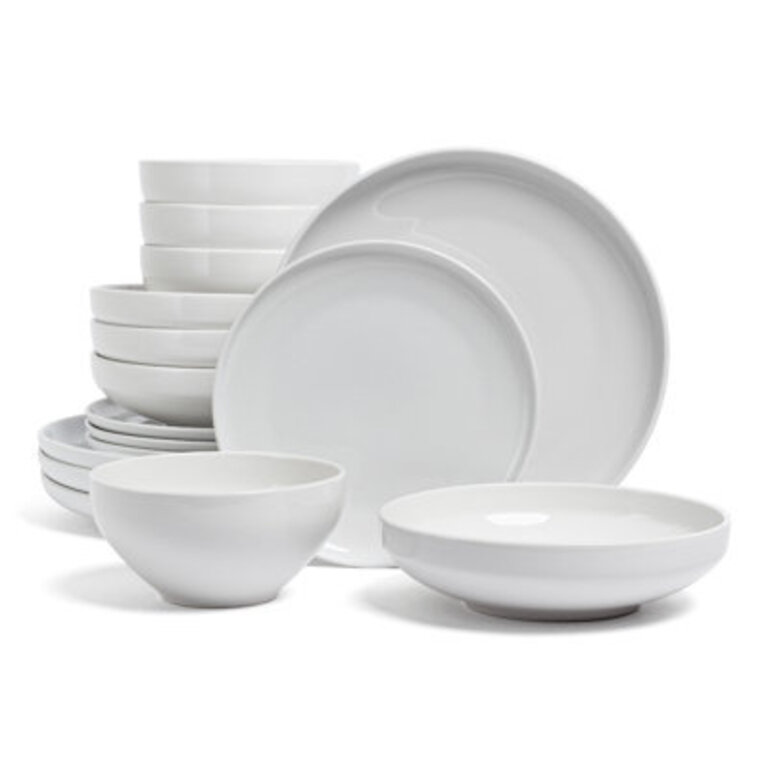 overback Coupe 16-Piece Glossy White Hand-Finished Porcelain Dinnerware Set