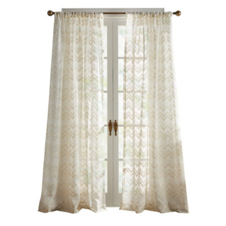 Simone Print Burnout Pole Top Sheer Taupe Curtain Panel Pair Set of 2