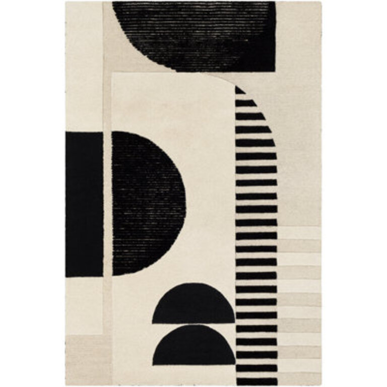 Sola Geometric Handmade Tufted Wool CreamBlackLight Beige Area Rug
