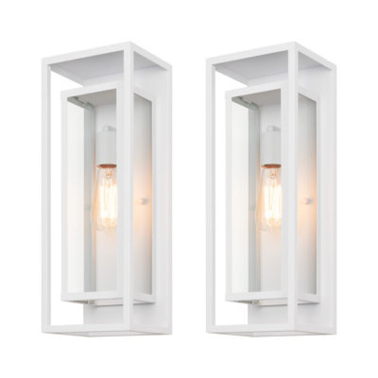 Rasharkin Classic Outdoor Wall Sconce 1 Light Rectangular Metal Frame and Clear Glass Shade Waterproof