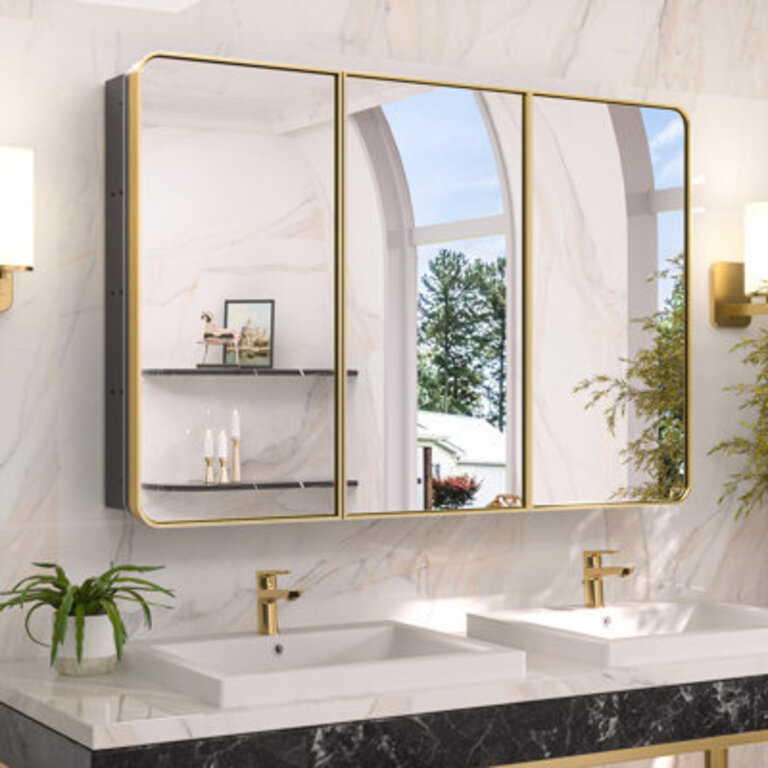 Gervon Rectangle Recessed or Surface Medicine Cabinet with Shelves and Mirror