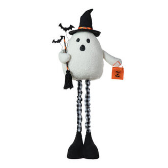 38H Lighted Halloween Fabric Ghost Standing Decor With Telescoping Legs And Timer