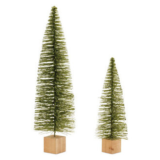 Glittered Green Bottle Brush Tree Set of 2