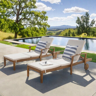 Bevelyn Outdoor Acacia Chaise Lounge Set