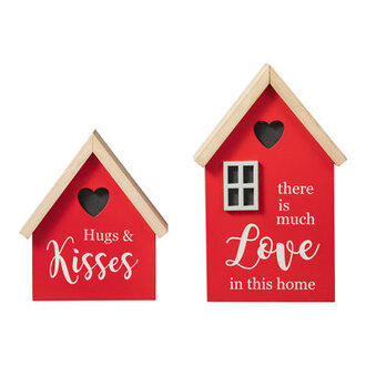 Set Of 2 Lighted Valentines Wooden House-Shaped Table Decor