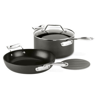 All-Clad Essentials 3 Piece Hard-Anodized Aluminum Non Stick Cookware Set with Lids