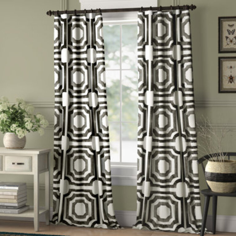 Magari Geometric Printed Cotton Rod Pocket Room Darkening Curtains - Single Panel Drapes