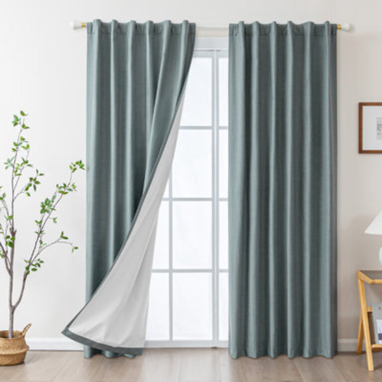 Vishrut Linen Blended Slub Textured 100 Blackout Back Tab Curtain Pair