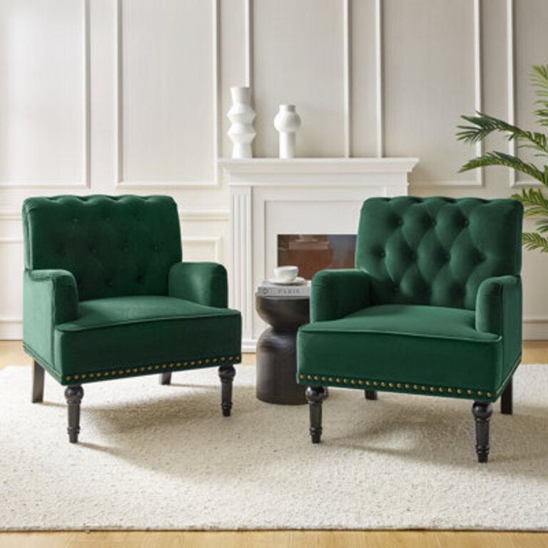 Jakub 285 W Velvet Tufted Polyester Armchair with Nailhead Trim Set Of 2