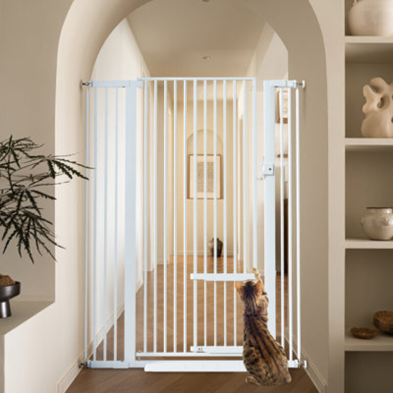 Ermila 551 Extra Tall Pet Gate 295-406 Extra Wide Heavy Duty Metal Safety Gates Dog Gates Baby Gates with Adjustable Cat Door