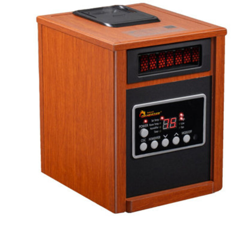 DR INFRARED HEATER Elite Series DR998 1500W Advanced Dual Heating System with Humidifier and Oscillation Fan and Remote Control Cherry